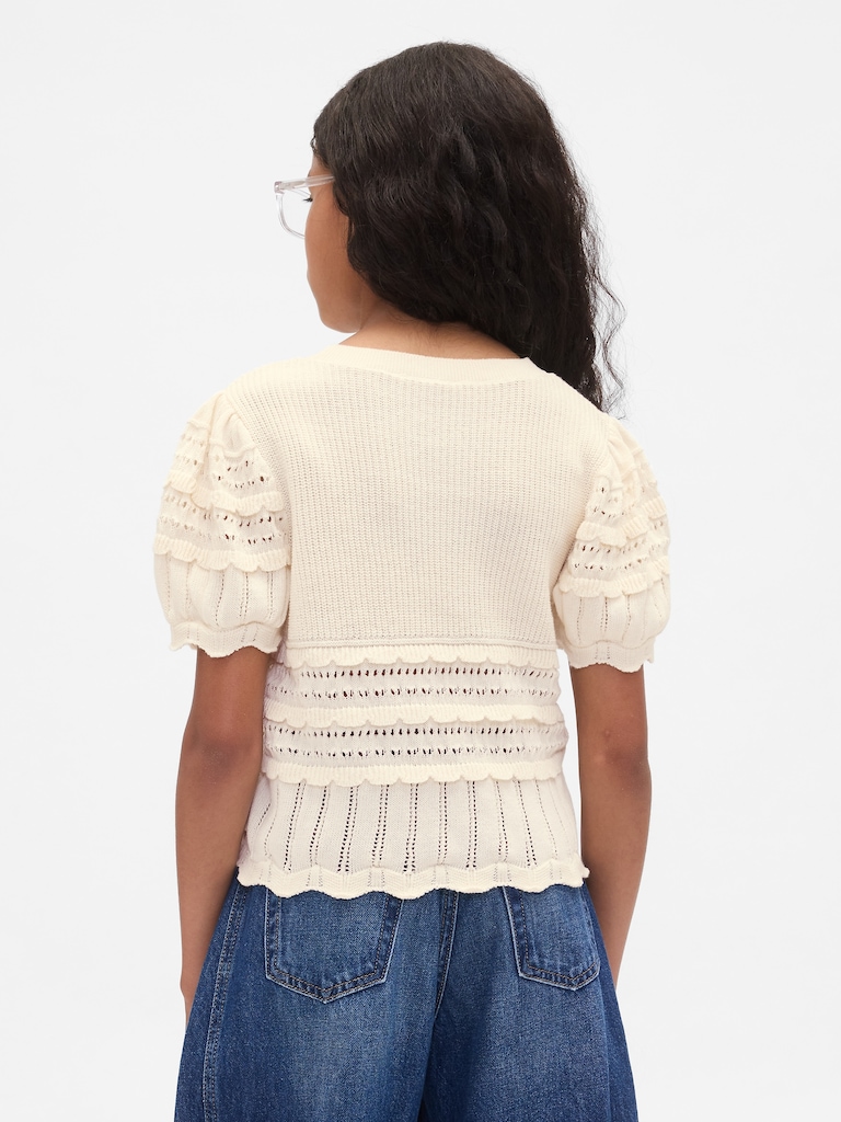 Kids Scalloped Mixed-Stitch Sweater