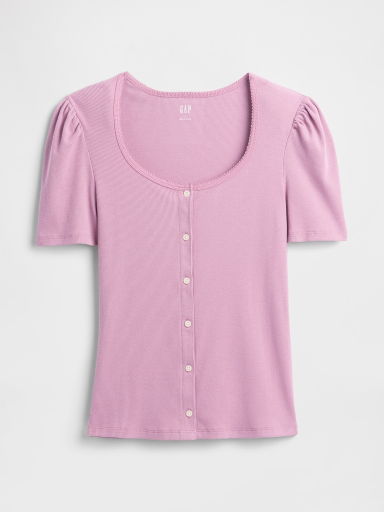 Ribbed Scoopneck Puff Sleeve Top