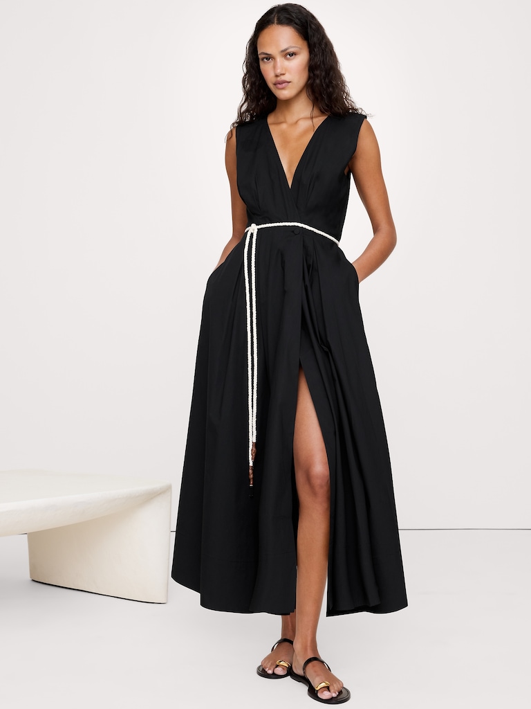 Cotton Poplin Wrap Maxi Dress