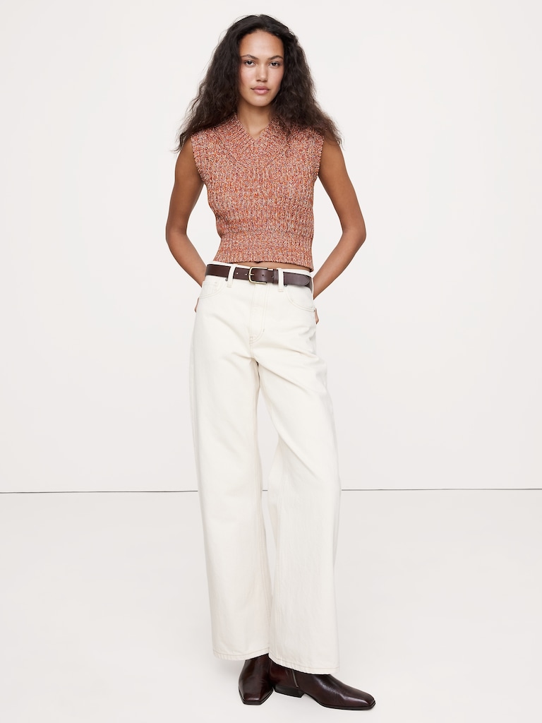 Cotton V-Neck Cropped Sweater Vest