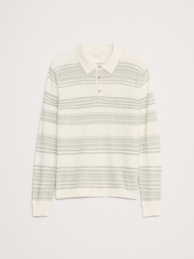 Stripe Cotton-Linen Sweater Polo