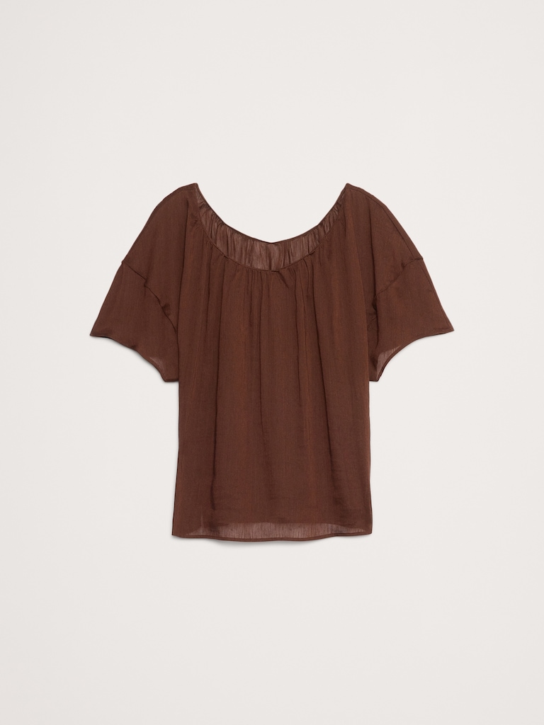 Linen-Viscose Puff-Sleeve Top