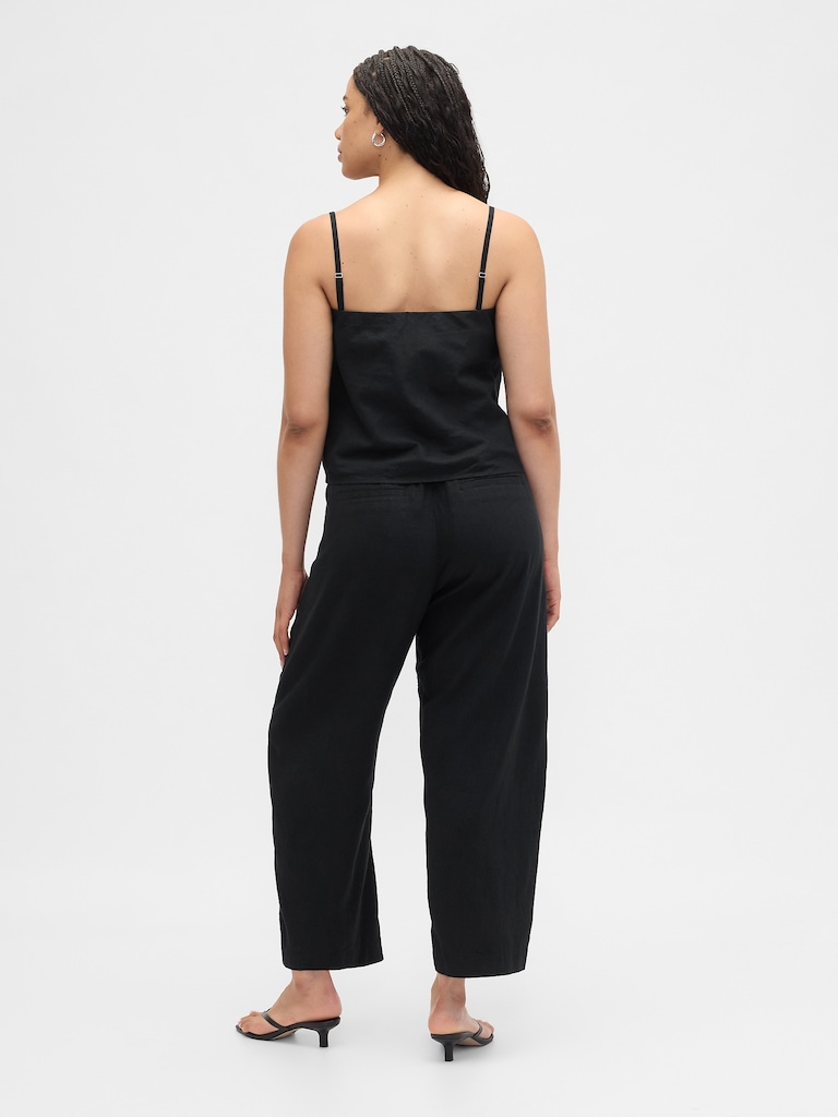 Mid Rise Linen-Blend Barrel Pants