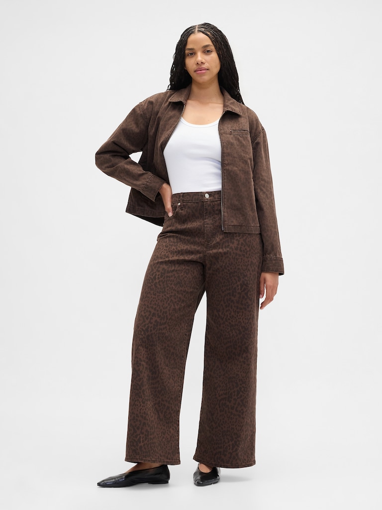 High Rise Print Wide-Leg Jeans