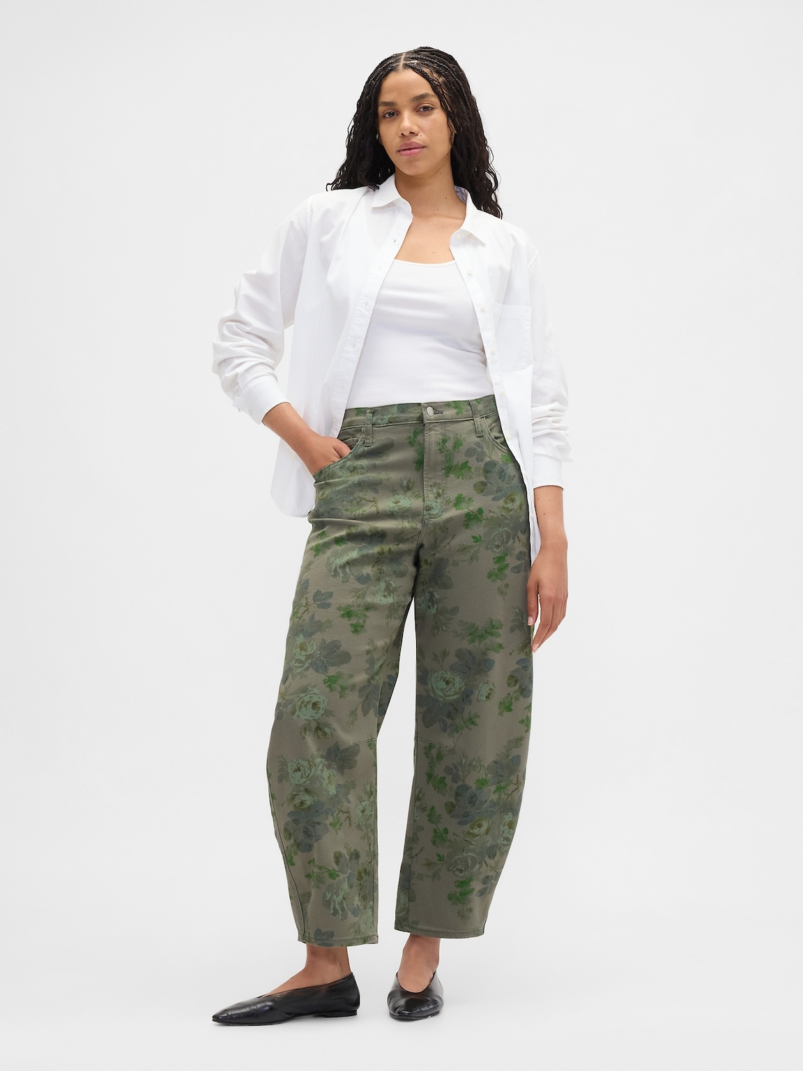 High Rise Print Barrel Jeans