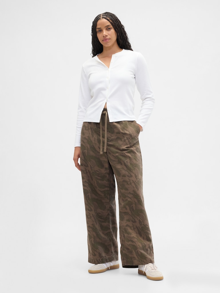 High Rise Pull-On Print Wide-Leg Jeans