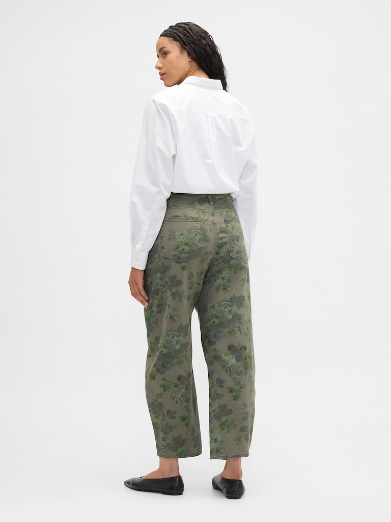 High Rise Print Barrel Jeans