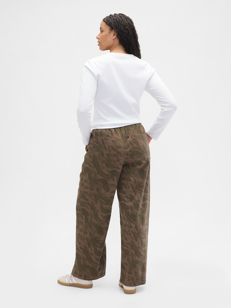 High Rise Pull-On Print Wide-Leg Jeans