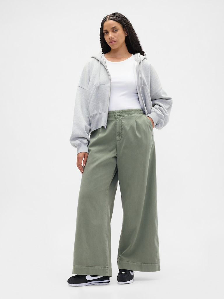 High Rise Pleated Relaxed Wide-Leg Khakis