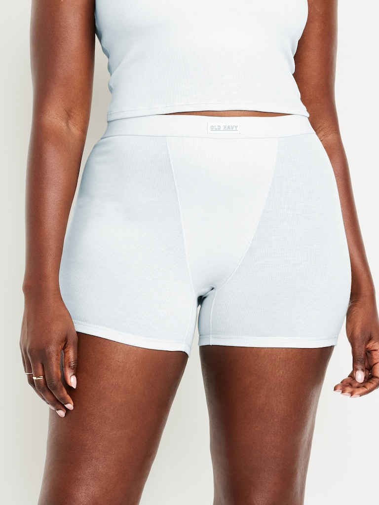 High-Waisted Ribbed Boyshort Briefs -- 3-inch inseam