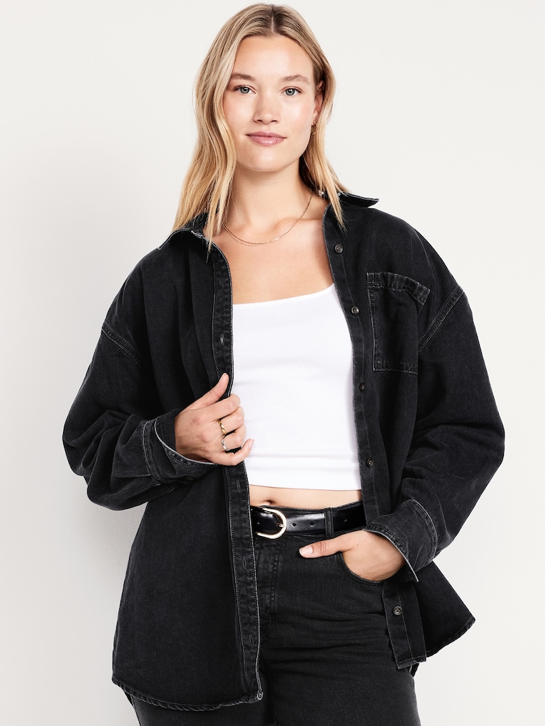 Denim Button-Down Boyfriend Shirt