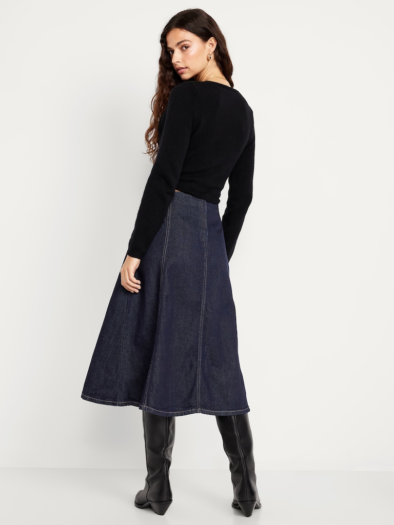 High-Waisted Jean Midi Skirt