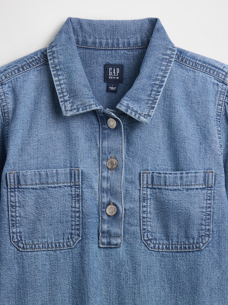 Kids Puff Sleeve Denim Dress