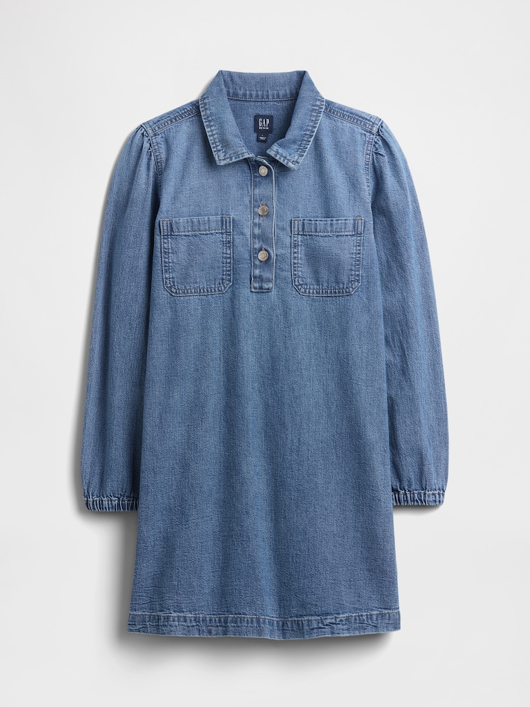Kids Puff Sleeve Denim Dress