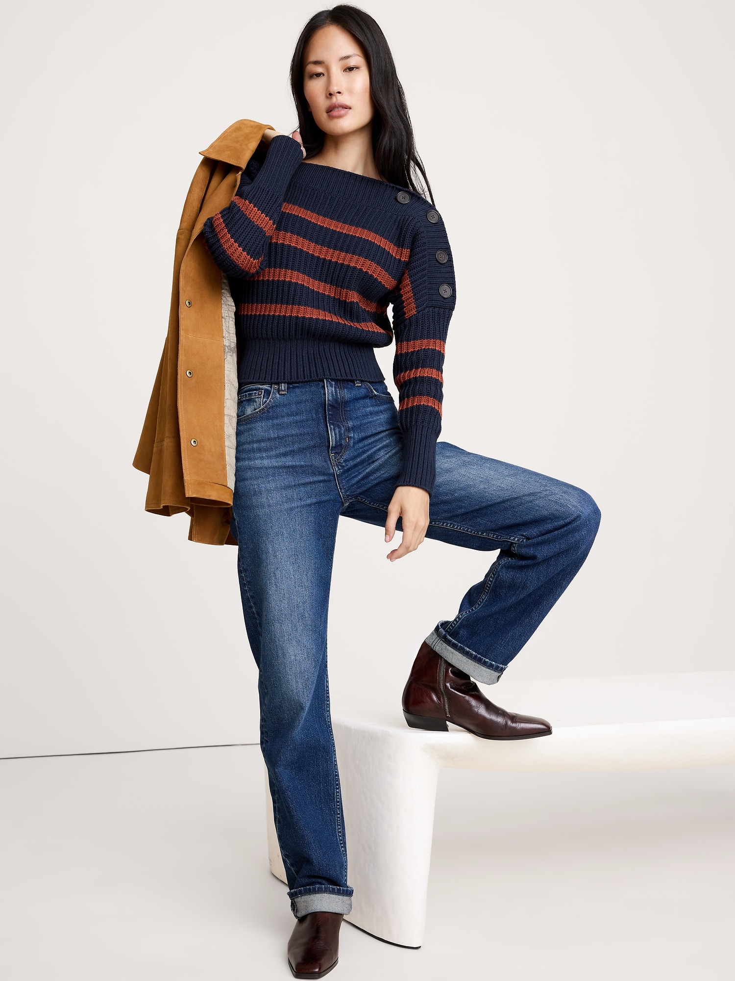 Oversized Cashmere Cropped Sweater Polo