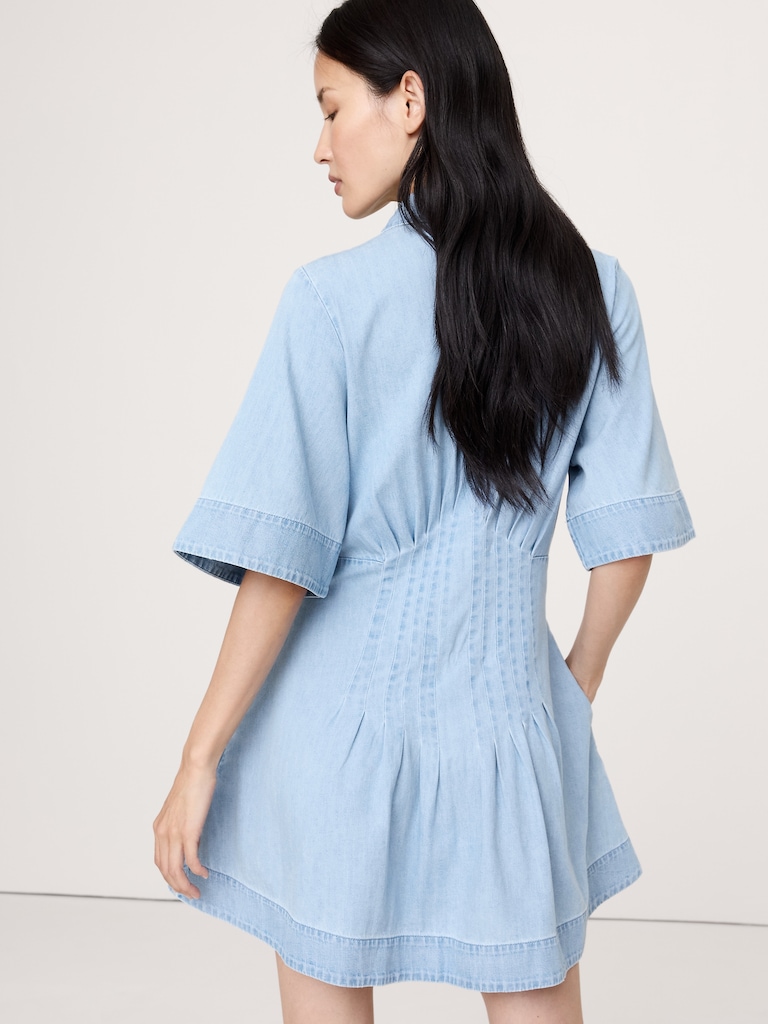 Denim Pintuck Shirt Dress