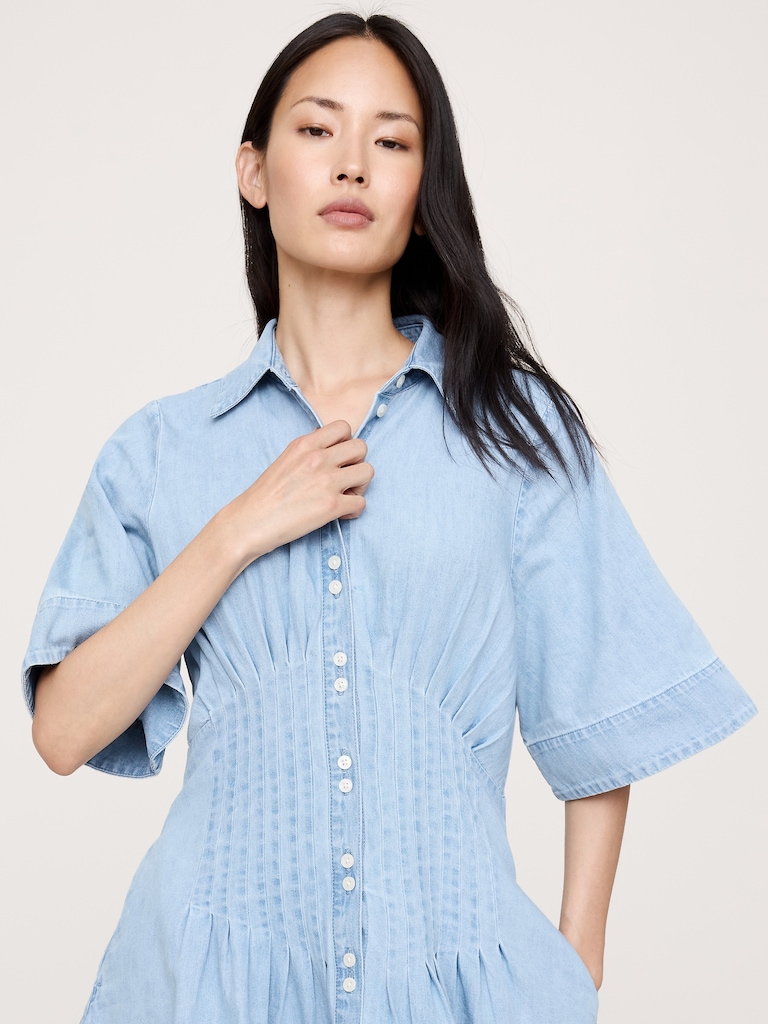 Denim Pintuck Shirt Dress