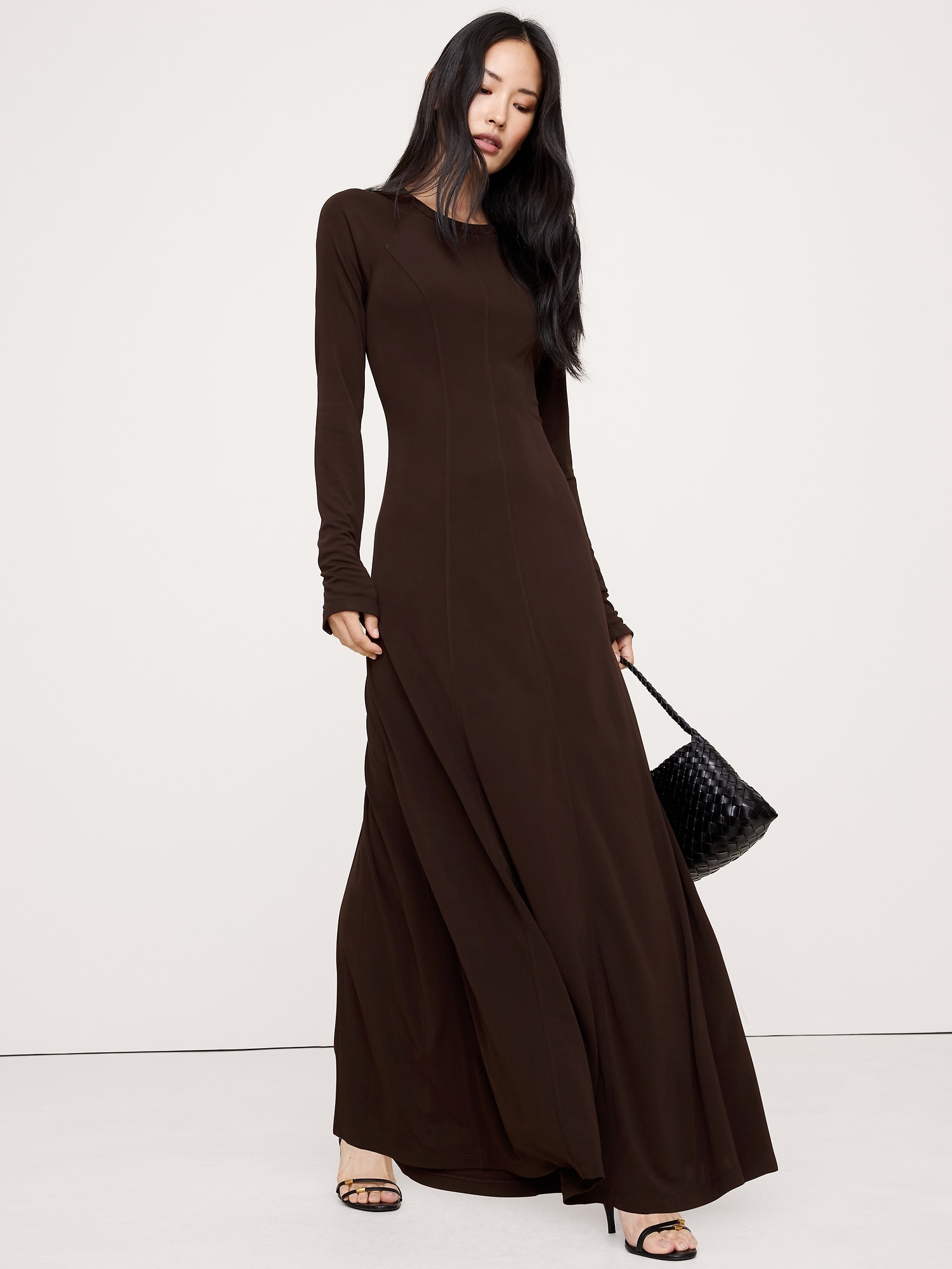 Mesh Long-Sleeve Maxi Dress