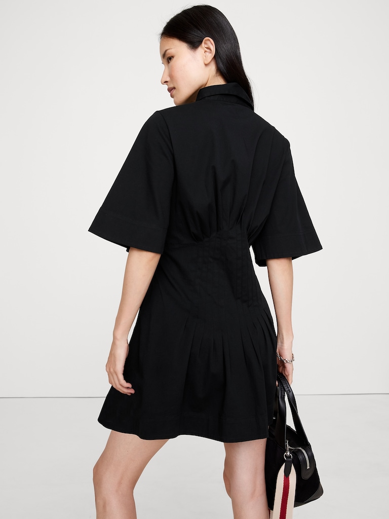 Stretch-Cotton Poplin Pintuck Shirt Dress