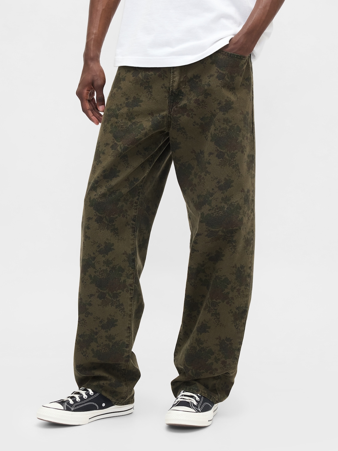 Floral Canvas Baggy Jeans