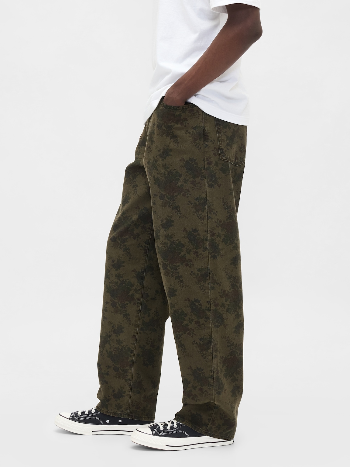 Floral Canvas Baggy Jeans