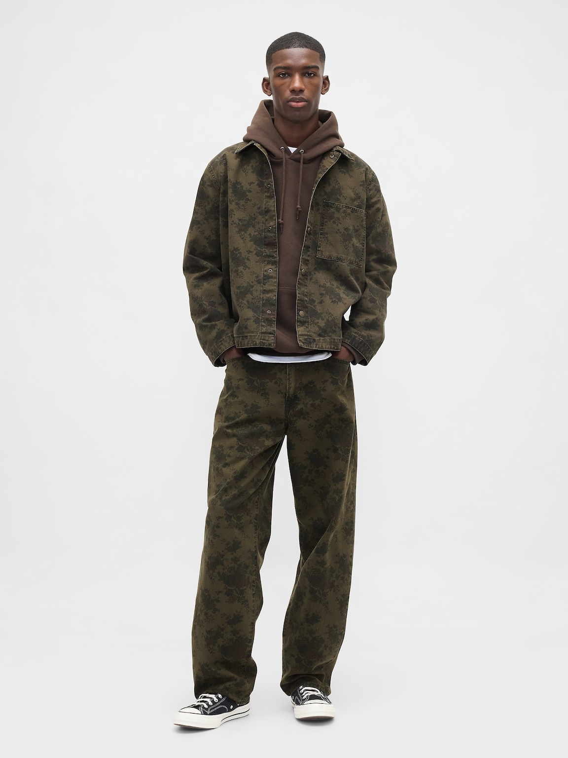 Floral Canvas Baggy Jeans