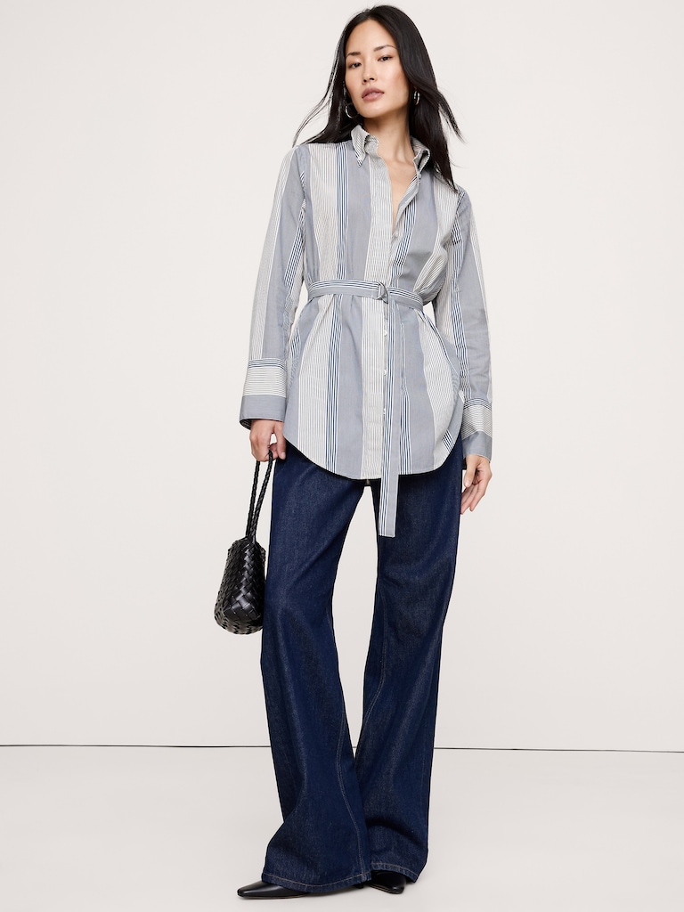 Cotton Poplin Belted Tunic Shirt