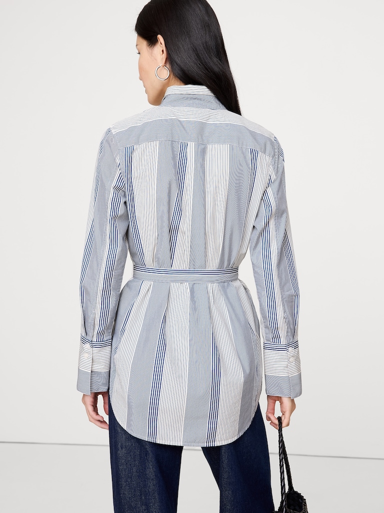 Cotton Poplin Belted Tunic Shirt