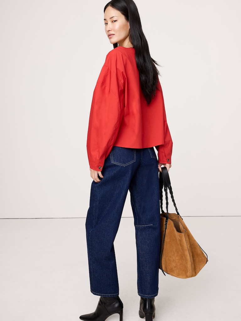 Cotton Poplin Volume-Sleeve Top