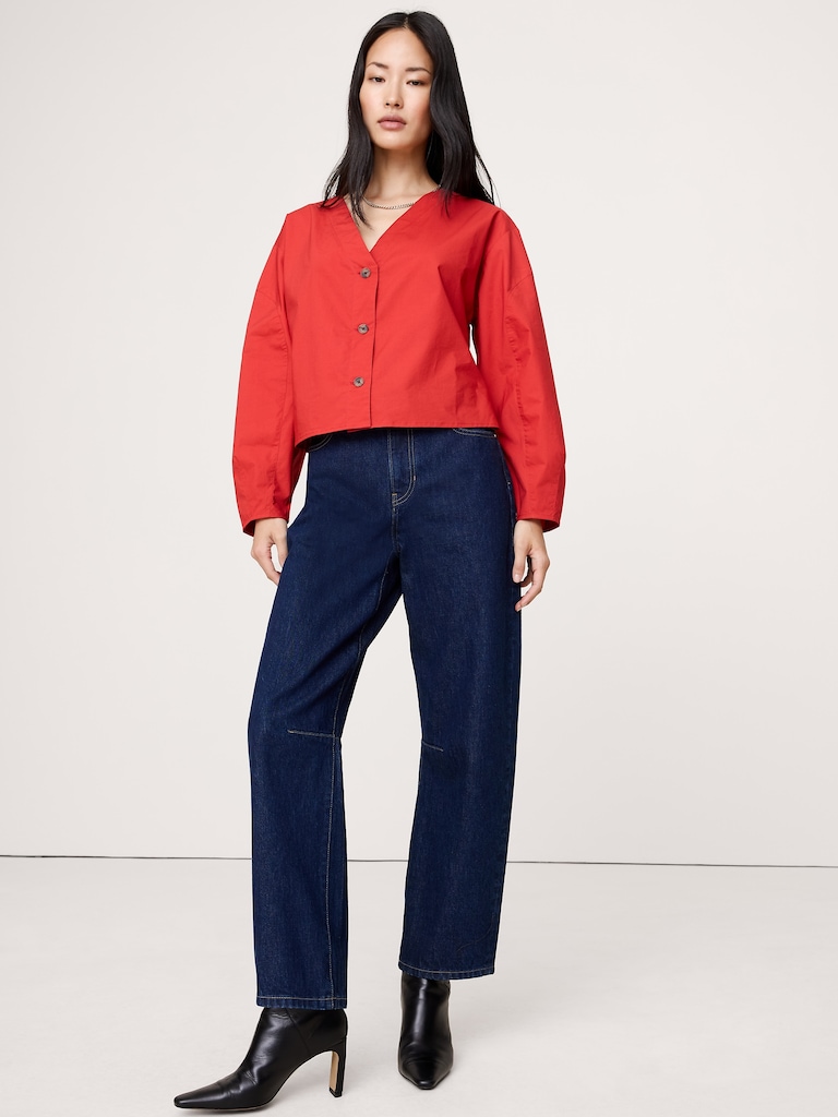 Cotton Poplin Volume-Sleeve Top