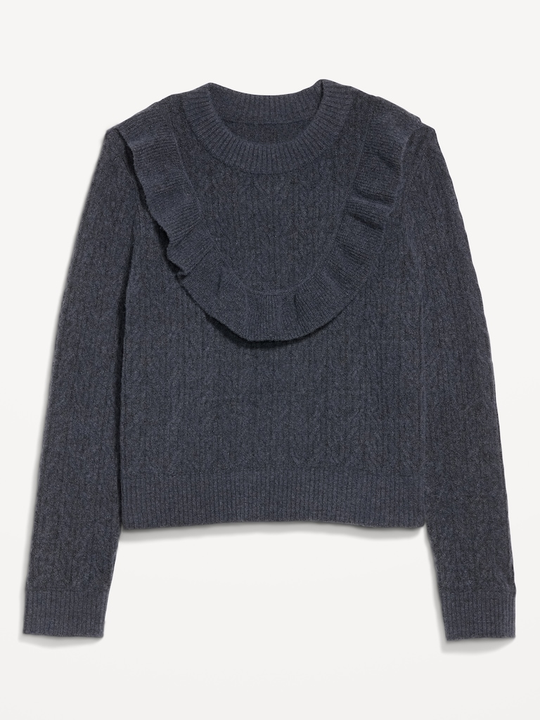 Wool-Blend Cropped Ruffle Sweater