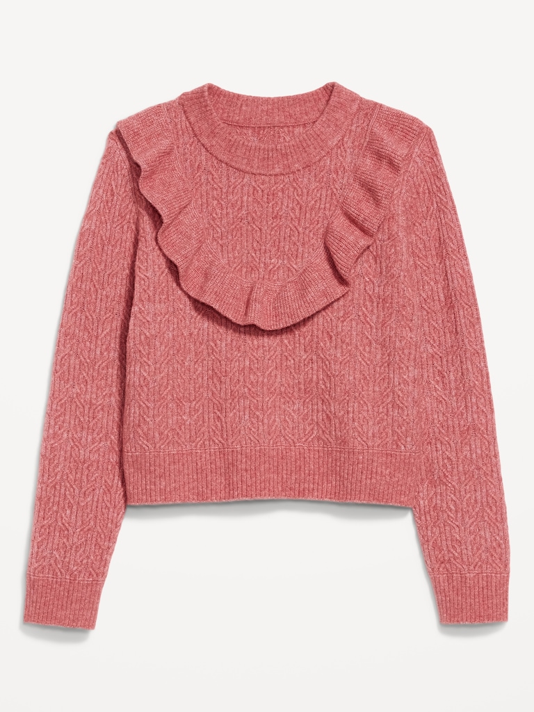 Wool-Blend Cropped Ruffle Sweater