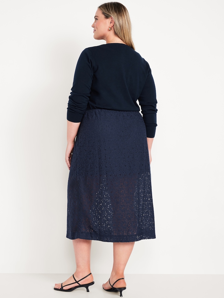 High-Waisted Lace Midi Skirt