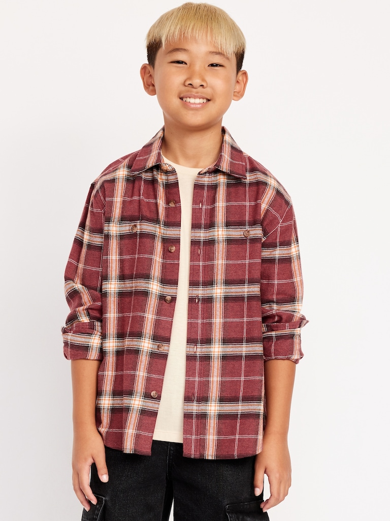 Long-Sleeve Pocket Plaid Flannel Shirt for Boys