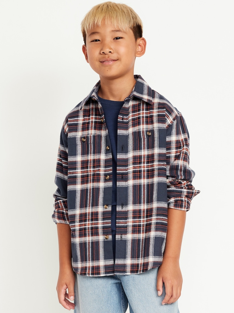 Long-Sleeve Pocket Plaid Flannel Shirt for Boys