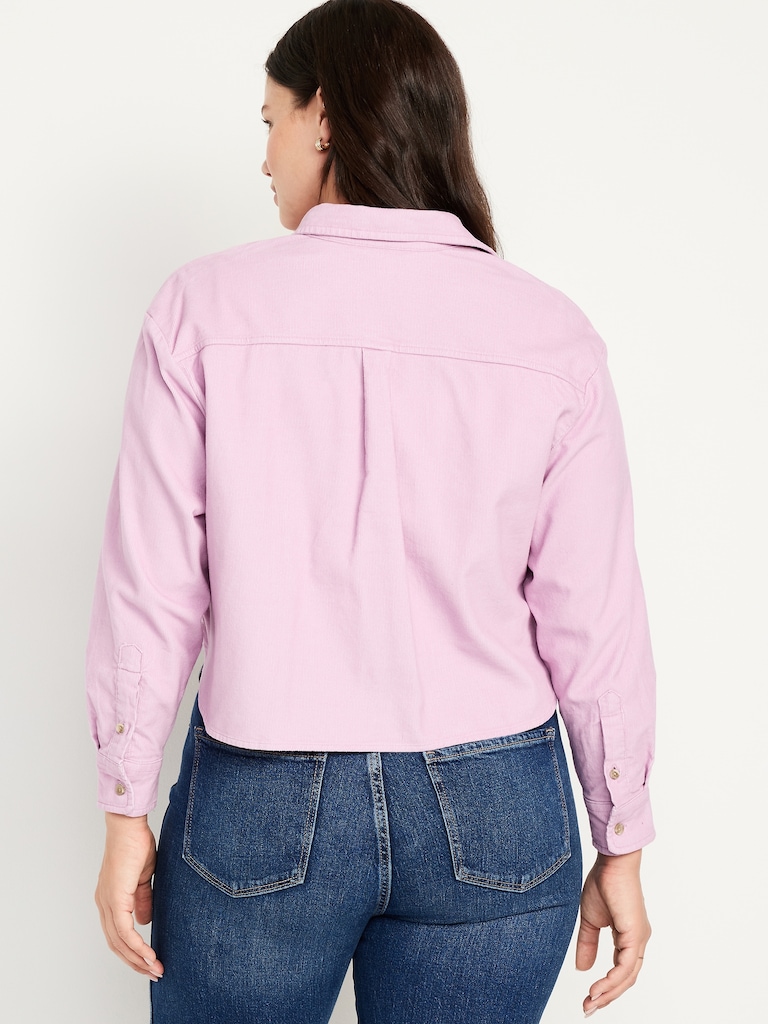 Cropped Button-Down Corduroy Shirt