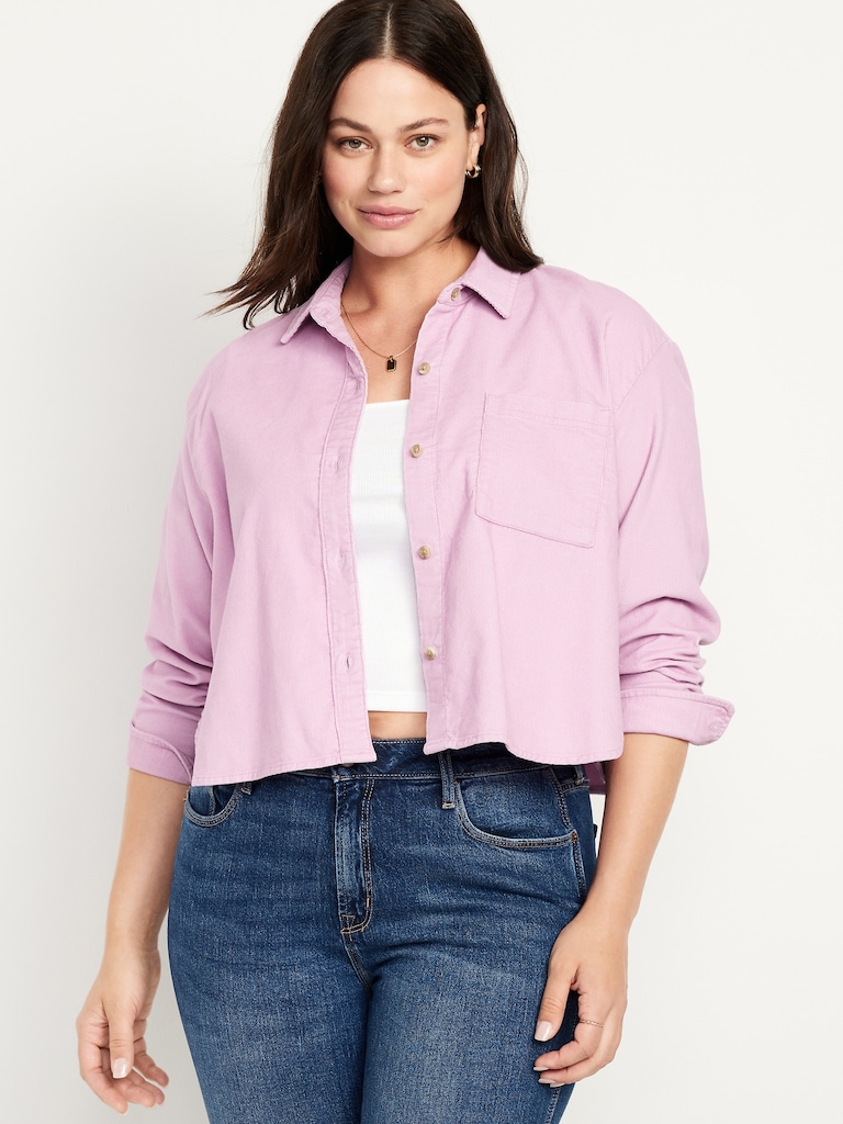 Cropped Button-Down Corduroy Shirt