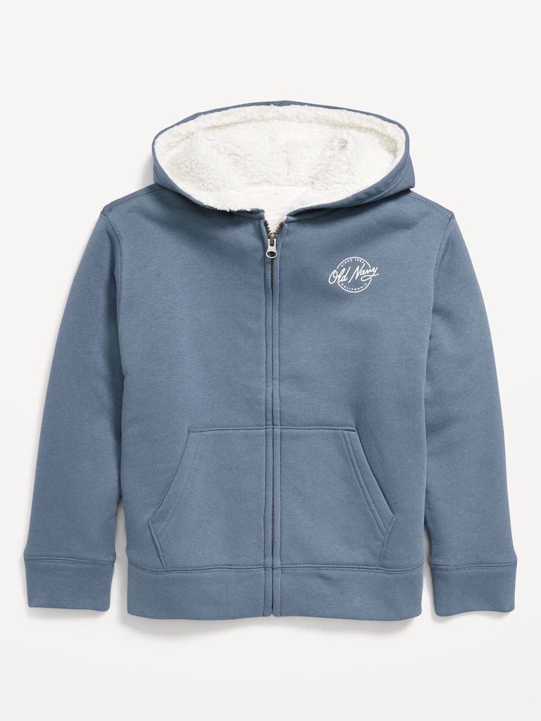 Logo-Graphic Sherpa-Lined Zip Hoodie for Boys