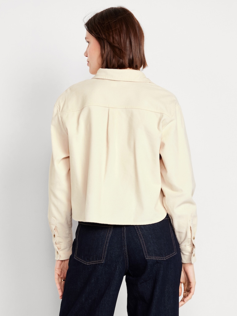 Cropped Button-Down Corduroy Shirt