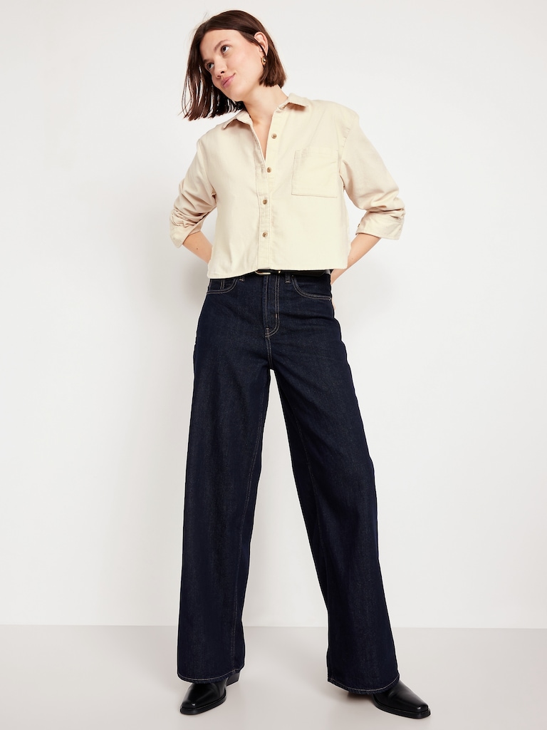 Cropped Button-Down Corduroy Shirt