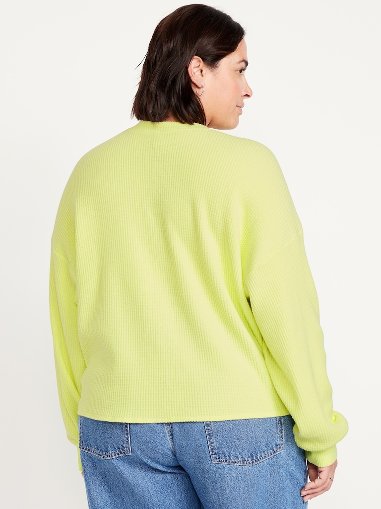 Oversized Cozy Waffle Henley Top
