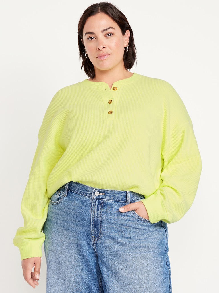 Oversized Cozy Waffle Henley Top