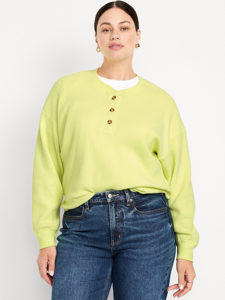 Oversized Cozy Waffle Henley Top