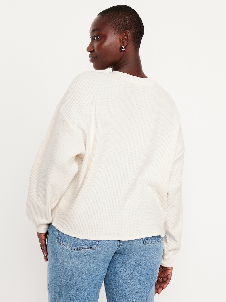 Oversized Cozy Waffle Henley Top
