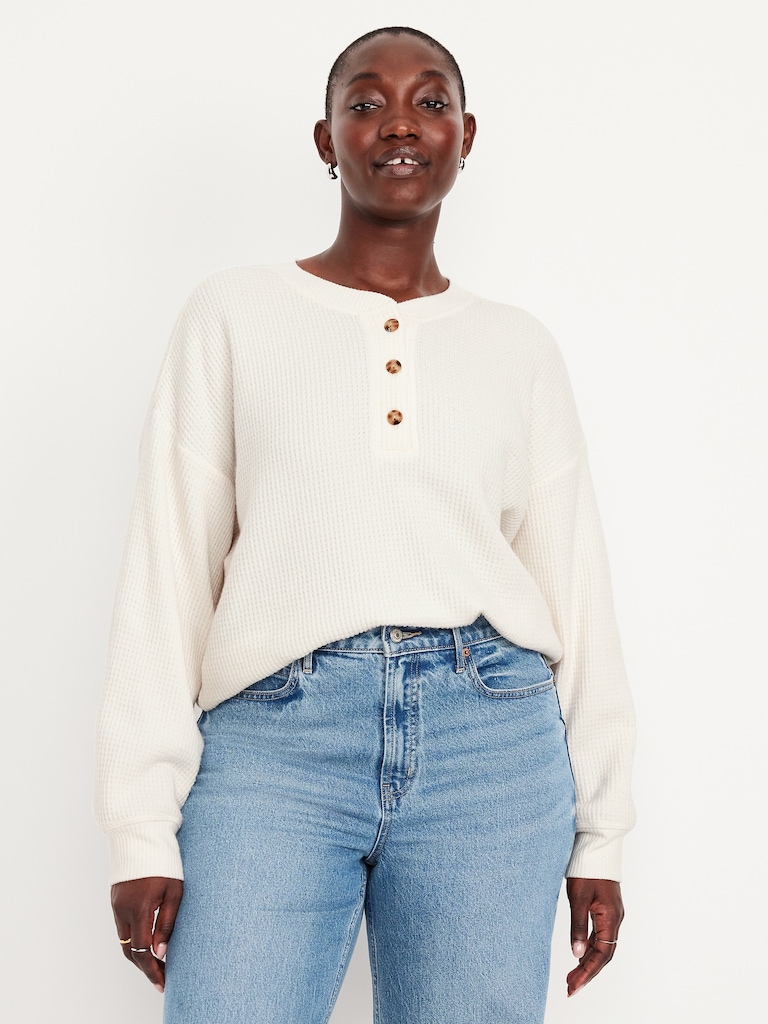 Oversized Cozy Waffle Henley Top