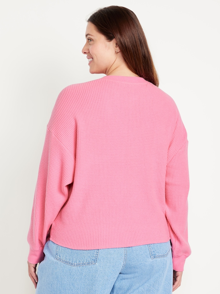 Oversized Cozy Waffle Henley Top