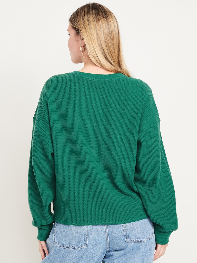 Oversized Cozy Waffle Henley Top