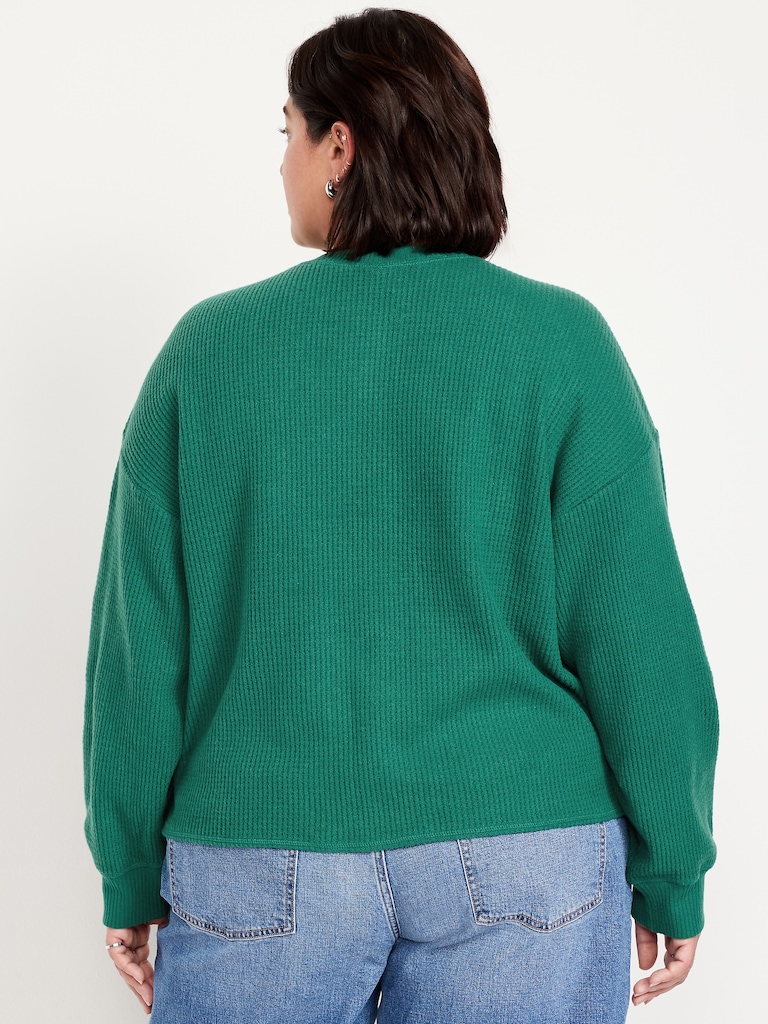 Oversized Cozy Waffle Henley Top