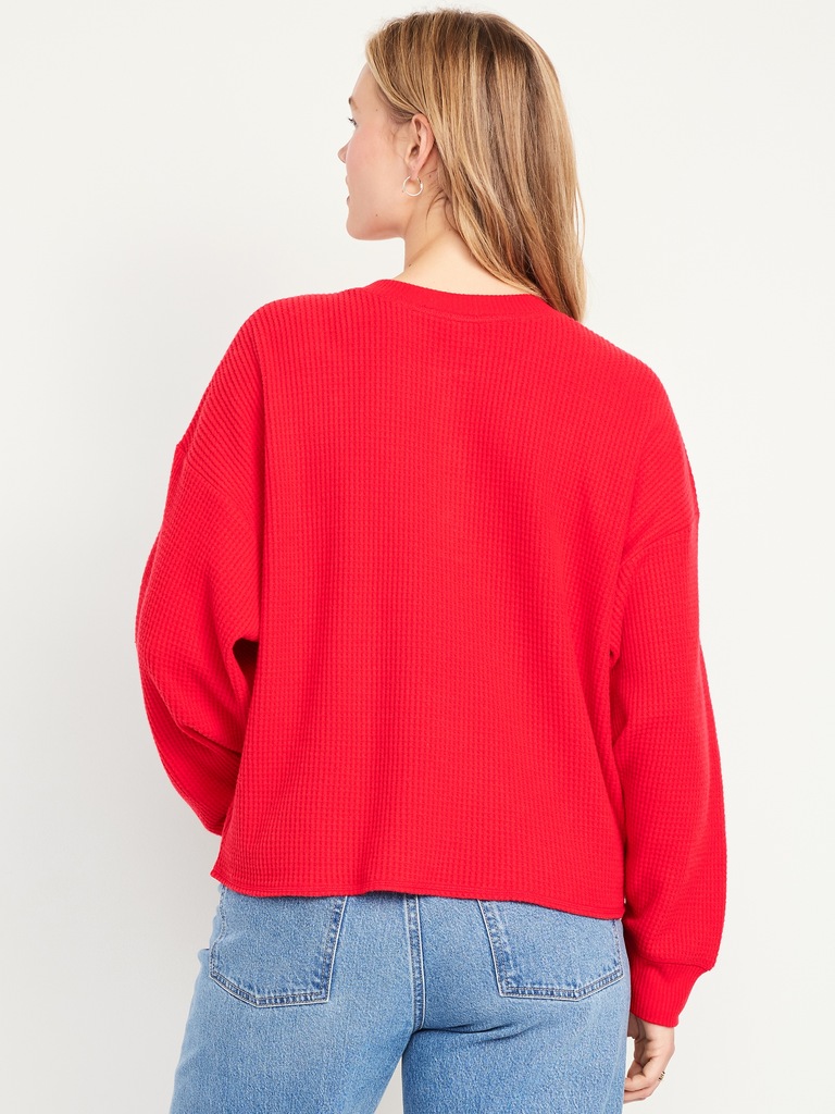 Oversized Cozy Waffle Henley Top