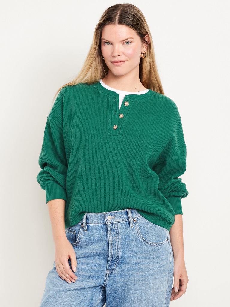 Oversized Cozy Waffle Henley Top